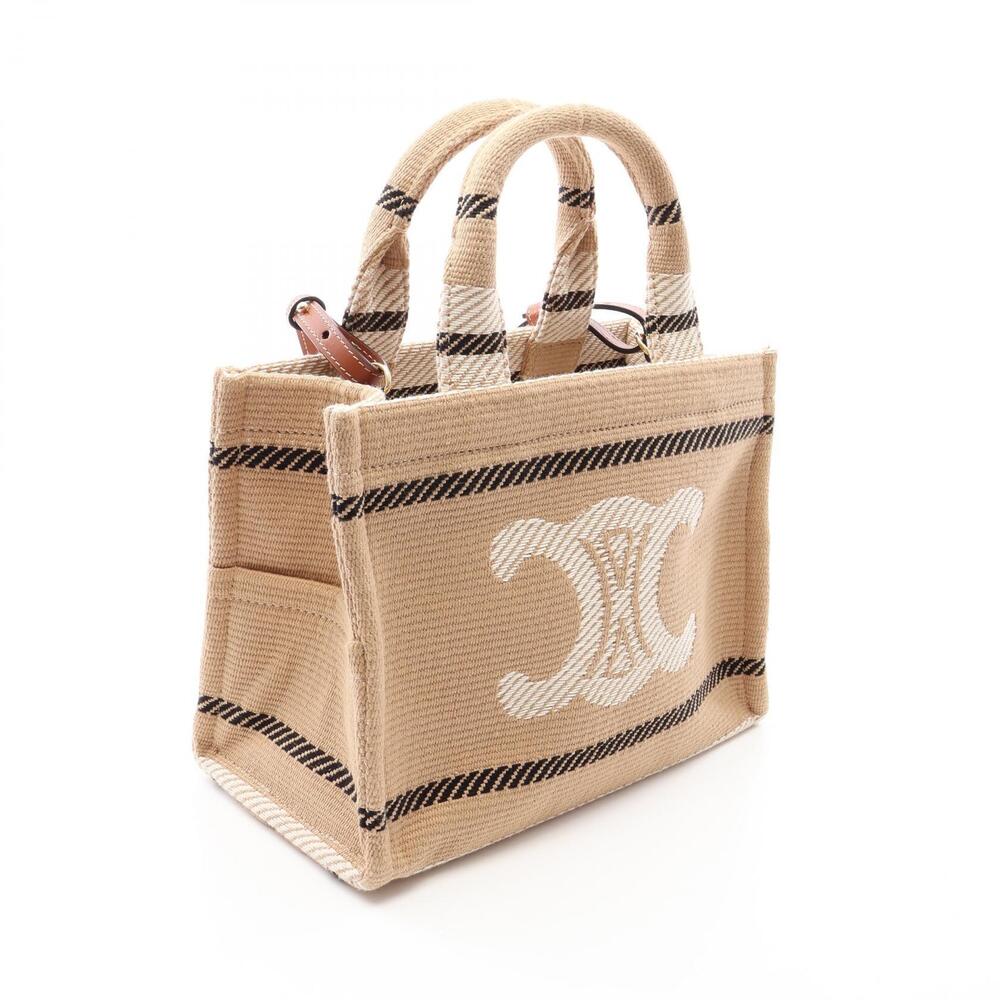 Celine Cabas Thais Tote Bag Canvas Leather Beige Ivory White Black - Picture 2 of 7